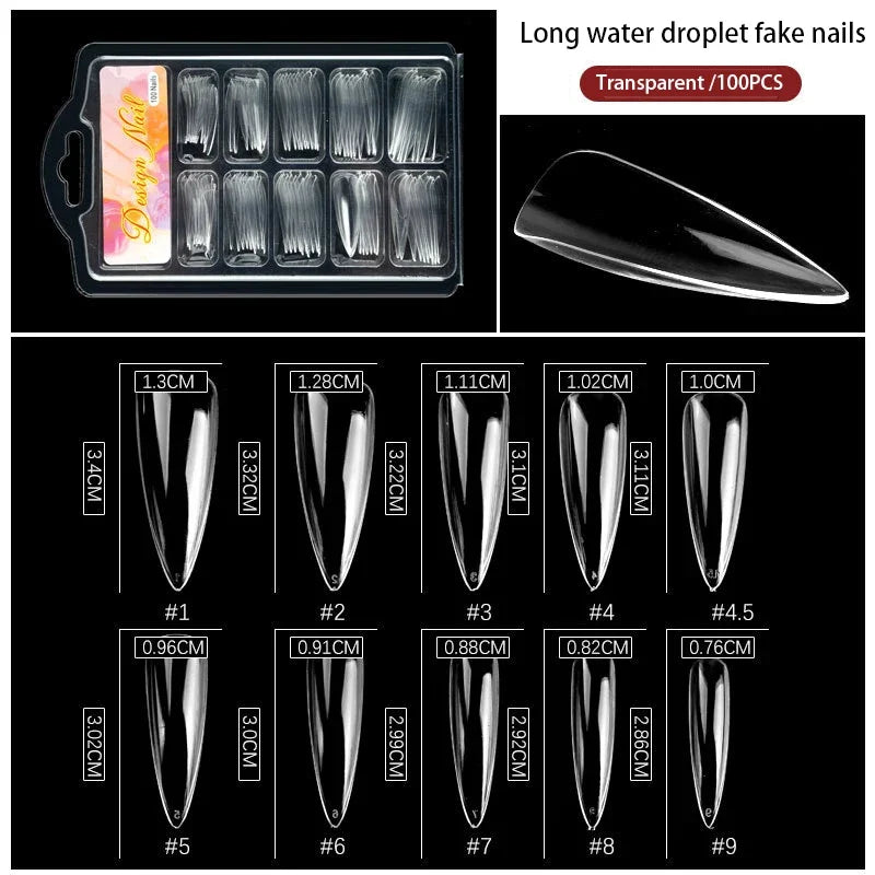 Clear Transparent Seamless Fake Nails Full Coverage False Nails Tips Short T-Shaped 100Pcs/Box