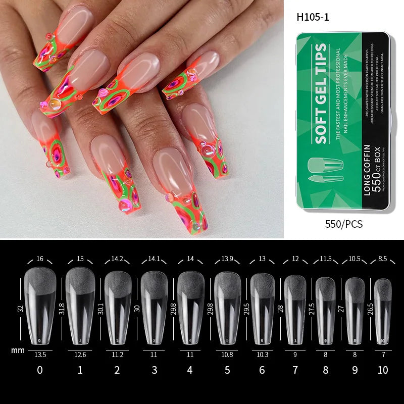 Artificial Nail Soft Gel Tips Clear Acrylic Long Fake Nails Capsules Almond French Coffin Full Half Cover Nail Tips