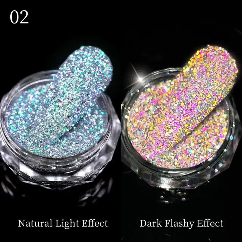Iridescent Nail Glitter Powder small jar 1gram many colors