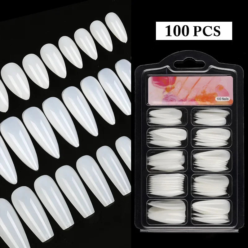 Clear Transparent Seamless Fake Nails Full Coverage False Nails Tips Short T-Shaped 100Pcs/Box