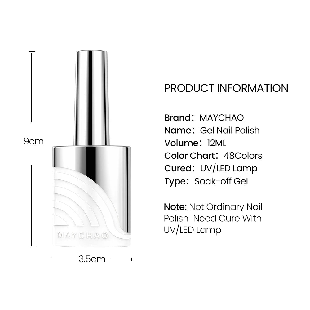 Gel Nail Polish 12ml Semi-Permanent Varnish Hybrid UV Nails Art Glitter 48 Colors Gel Polish