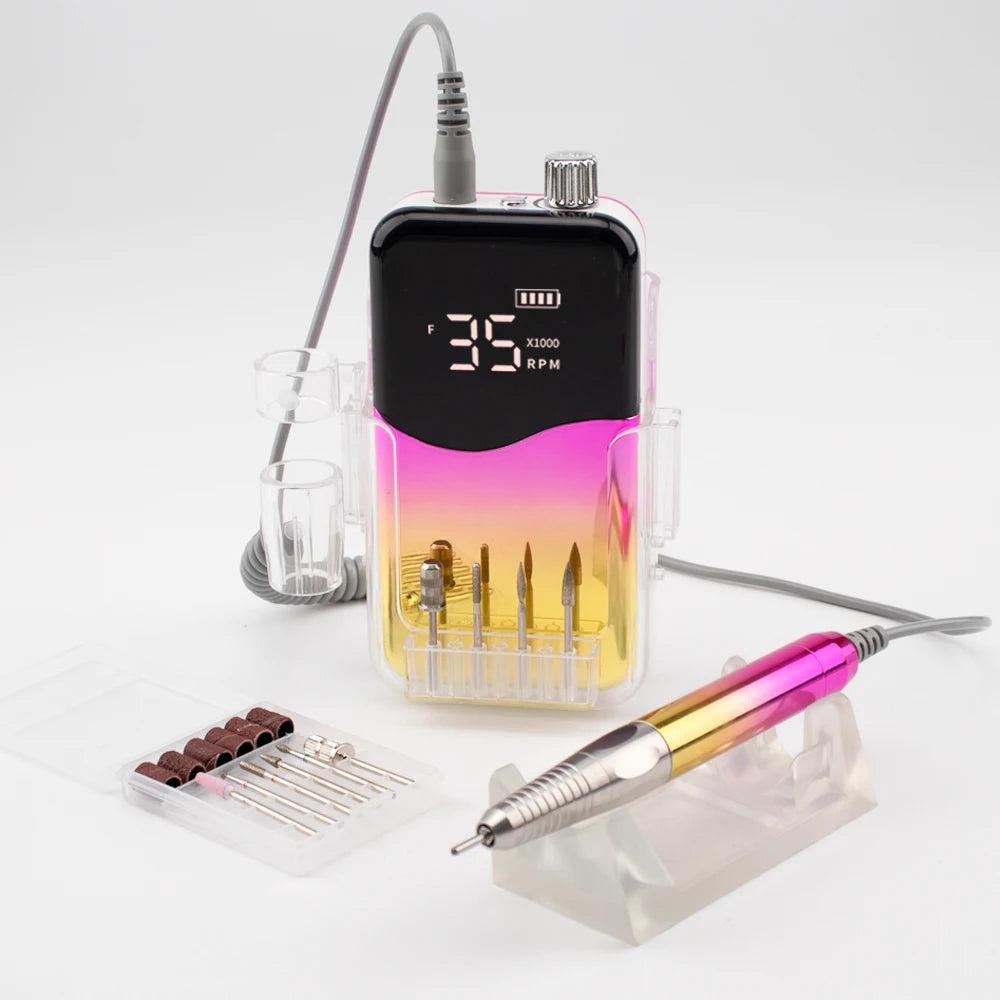 New High Quality Professional 85W Desktop Portable Cordless Rechargeable 35000 RPM Brushless Electric Nail Drill Machine