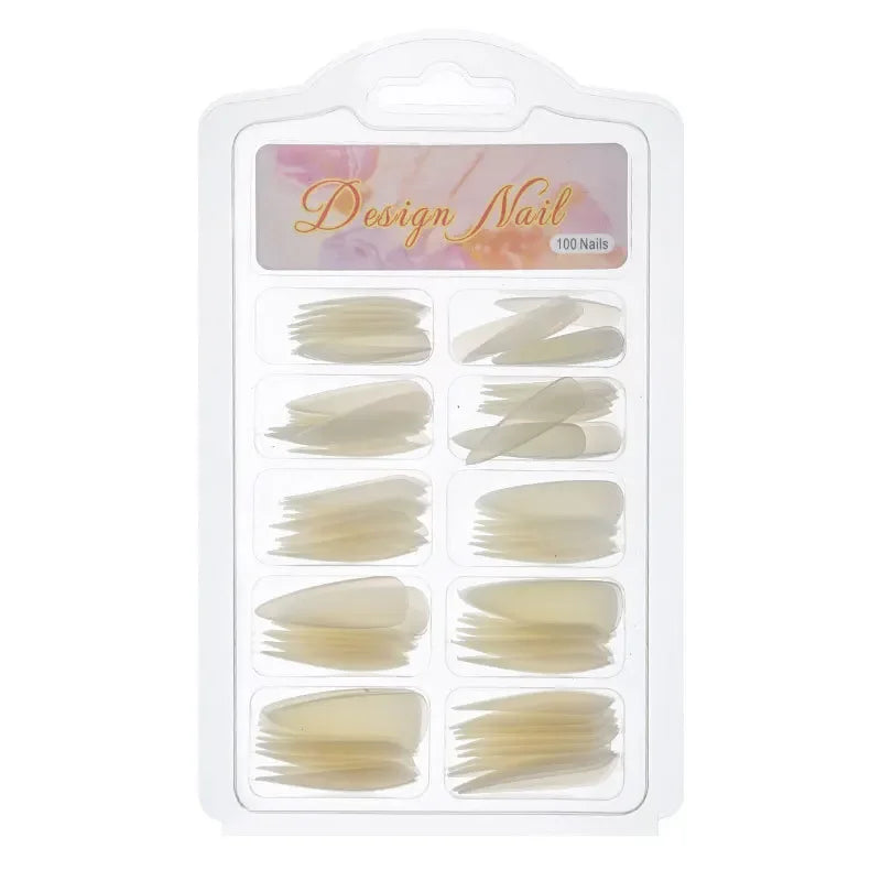 Clear Transparent Seamless Fake Nails Full Coverage False Nails Tips Short T-Shaped 100Pcs/Box