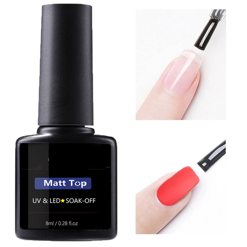 Base Top Coat Gel Nail Polish 0.28 Fl.Oz Transparent/Matt Soak off UV Gel No Wipe Top Coat Long Lasting Gel Lacquer Nail Art