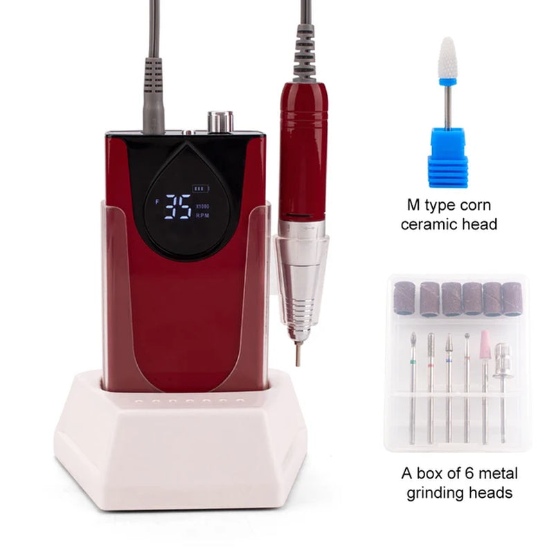 Professional Electric Manicure Nail Drill Machine 35000 RPM Portable Rechargeable Cordless Efile Aluminum Alloy for Salon Use