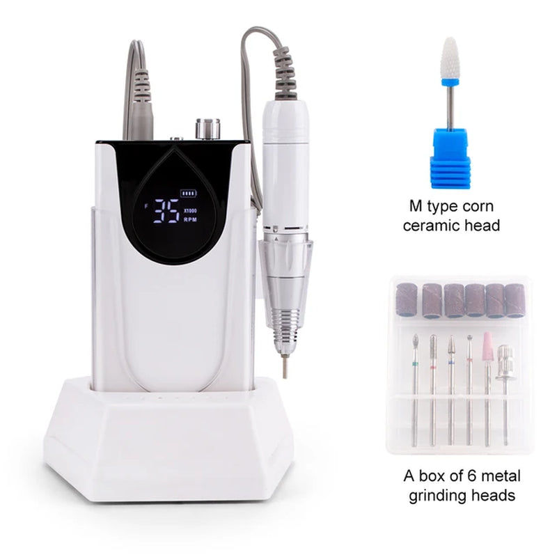 Professional Electric Manicure Nail Drill Machine 35000 RPM Portable Rechargeable Cordless Efile Aluminum Alloy for Salon Use