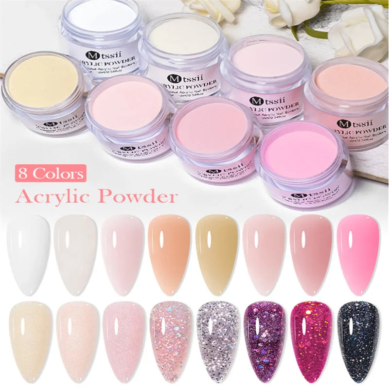 10G Crystal Acrylic Powder and Acrylic Liquid Monomer Clear White Pink Glitter Acrylic for Nails Nail Art Nail Supplies