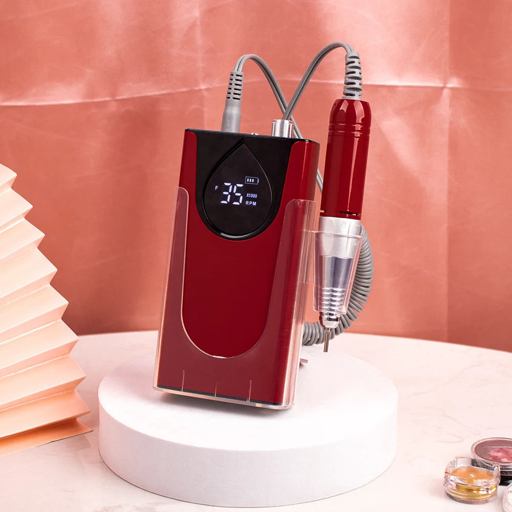Professional Electric Manicure Nail Drill Machine 35000 RPM Portable Rechargeable Cordless Efile Aluminum Alloy for Salon Use