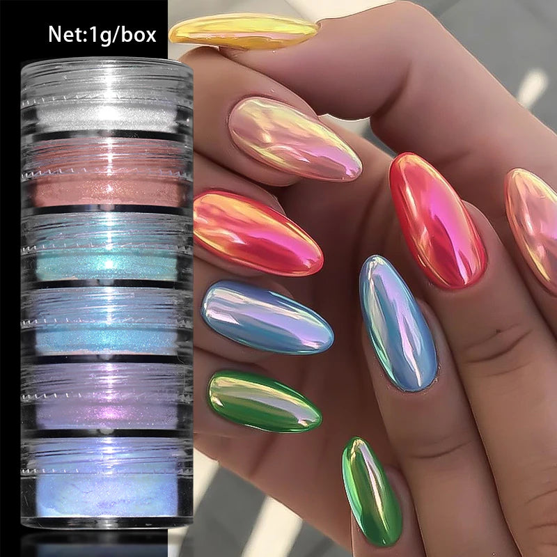 Pearl Nail Powder Mirror Nail Glitter Powder Metal Effect Pigment Colorful Fine Rubbing Dust Metallic Chrome Manicure 6 Box/Set