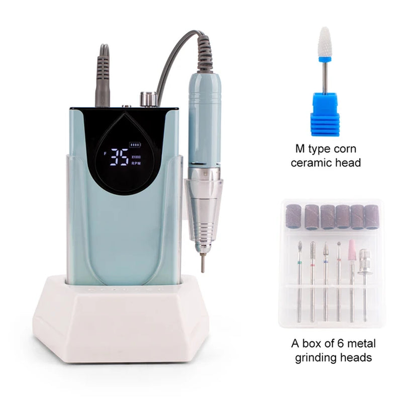 Professional Electric Manicure Nail Drill Machine 35000 RPM Portable Rechargeable Cordless Efile Aluminum Alloy for Salon Use