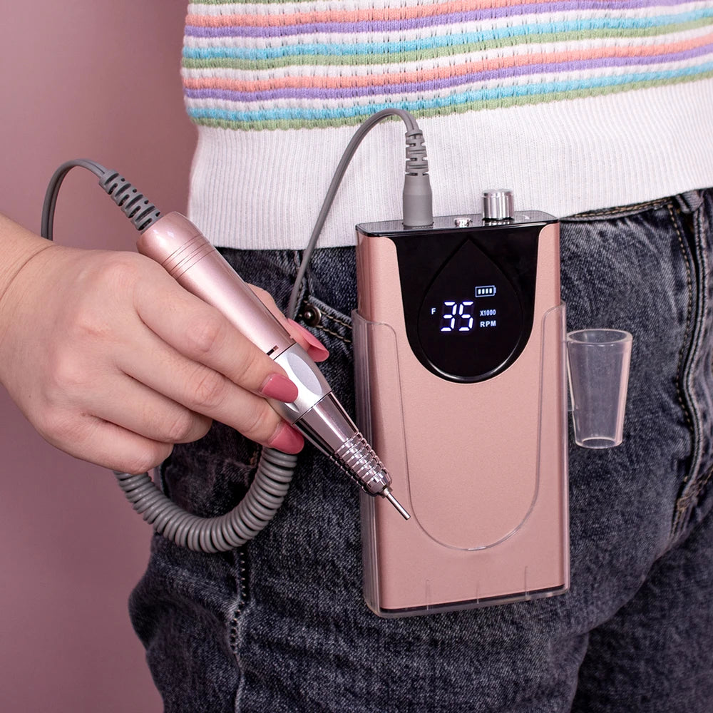 Professional Electric Manicure Nail Drill Machine 35000 RPM Portable Rechargeable Cordless Efile Aluminum Alloy for Salon Use