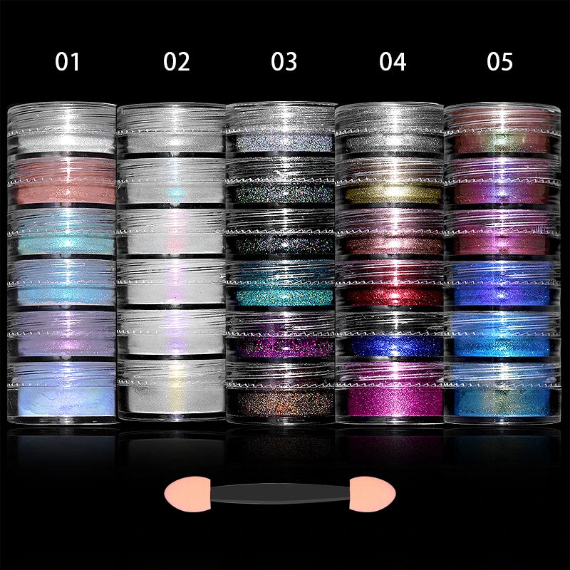 Pearl Nail Powder Mirror Nail Glitter Powder Metal Effect Pigment Colorful Fine Rubbing Dust Metallic Chrome Manicure 6 Box/Set