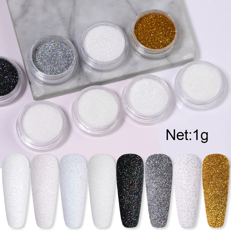 Iridescent Nail Glitter Powder small jar 1gram many colors