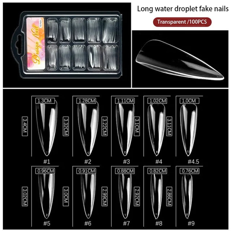 Clear Transparent Seamless Fake Nails Full Coverage False Nails Tips Short T-Shaped 100Pcs/Box