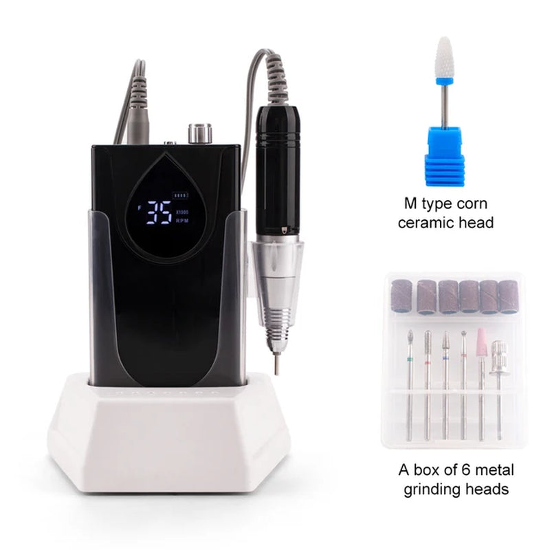 Professional Electric Manicure Nail Drill Machine 35000 RPM Portable Rechargeable Cordless Efile Aluminum Alloy for Salon Use