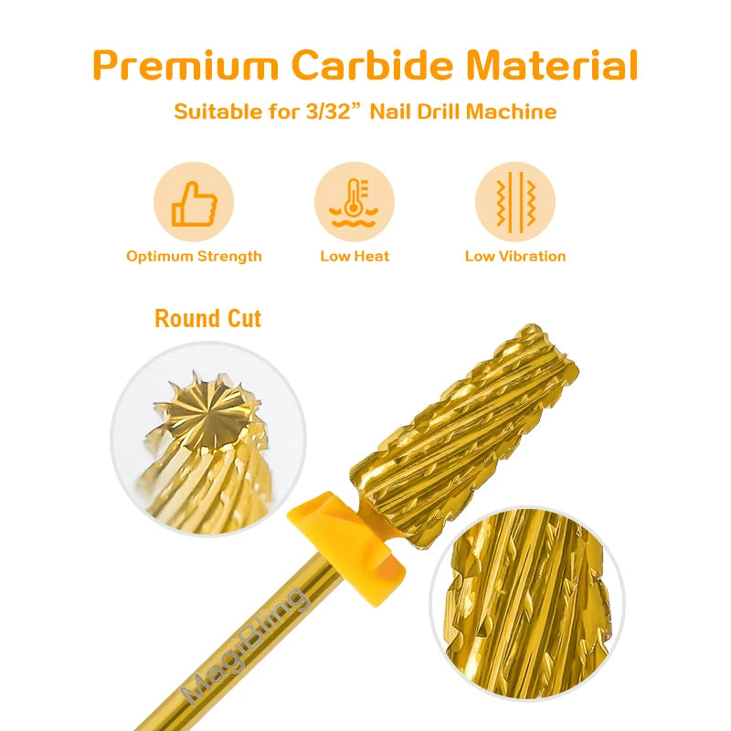 Nail Drill Bits New Cross Cut 5In1 Tungsten Manicure Polishing Tool 3/32"