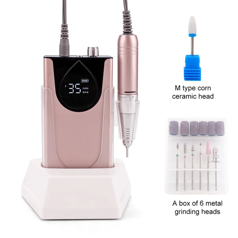 Professional Electric Manicure Nail Drill Machine 35000 RPM Portable Rechargeable Cordless Efile Aluminum Alloy for Salon Use