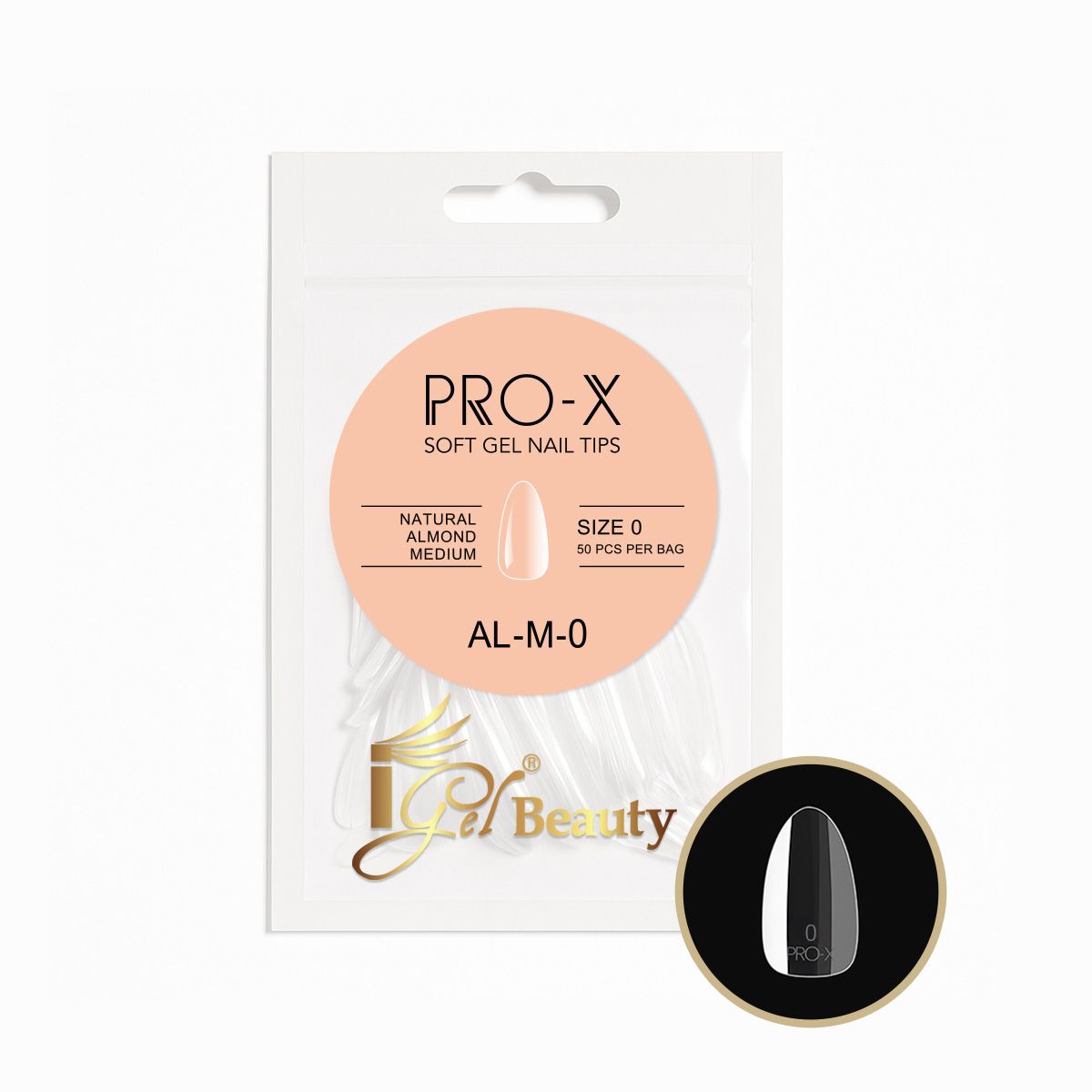 iGel PRO-X Soft Gel Nail Tips 20 - Natural Almond Medium Size 00-9 (Refill Bag)