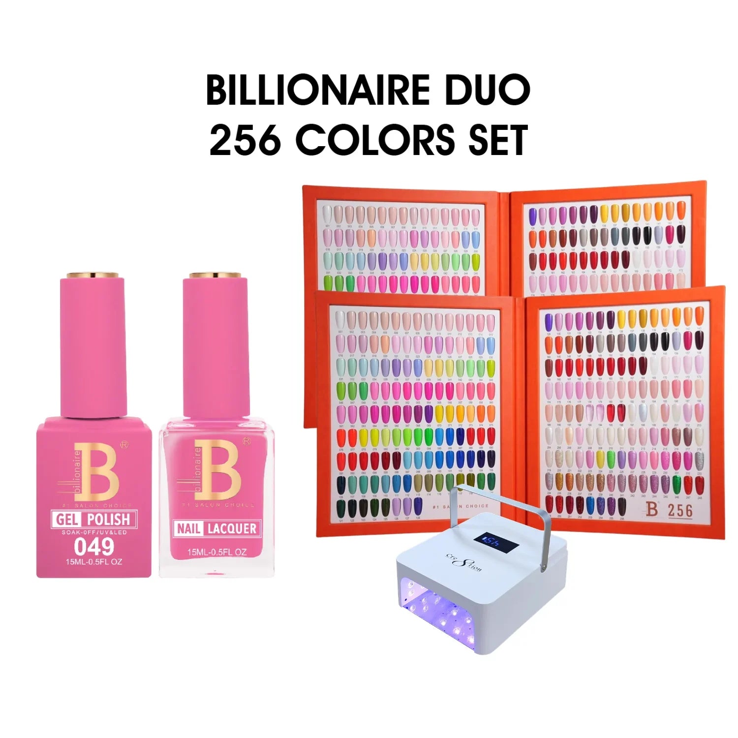 Billionaire Imperial Duo Matching – 256 Color Gel & Lacquer Set | Free 2 Color Books + Cre8tion Professional Cordless Lamp