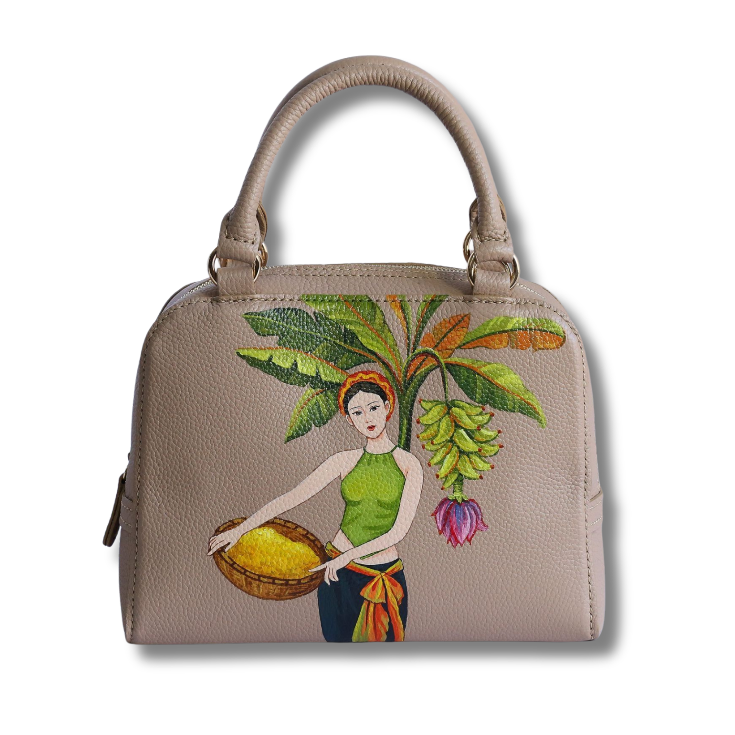 Bloom Medium Shoulder Bag Zipper Closure Custom Hand-Painted