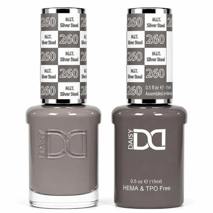 DND HEMA & TPO Free Gel Duo Matching Set – 260 M.I.T Silver Steel (Gel + Lacquer)