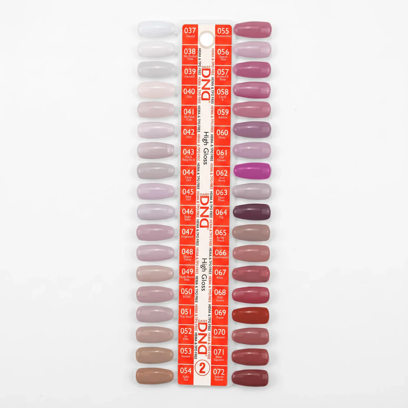 DND HEMA & TPO Free - Swatch #02 - High Gloss - 36 Duo Matching Colors (#037 - #072) + Free Sample