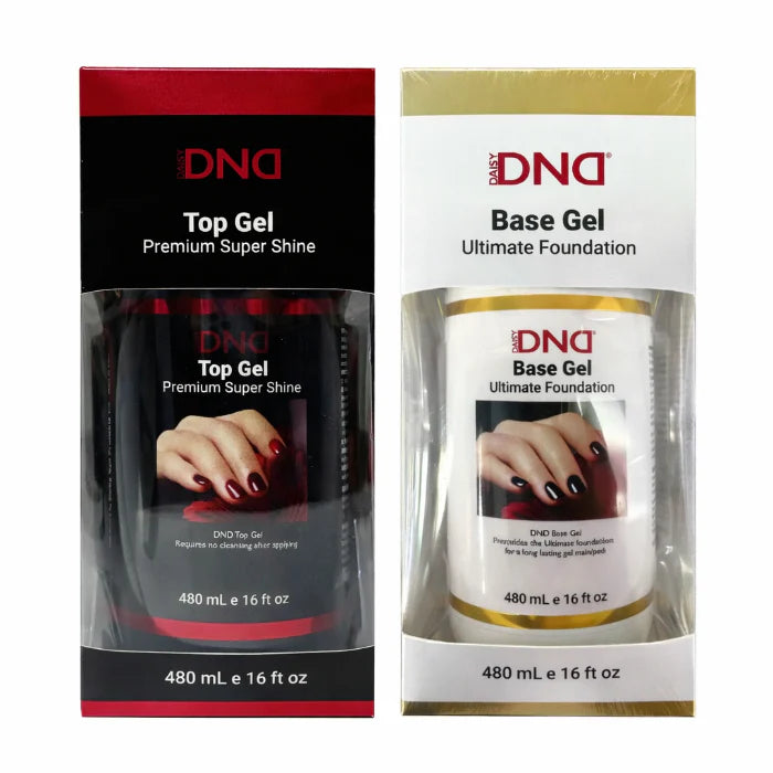 DND Base Gel Ultimate Foundation #500 & Top Premium Super Shine #600 Refill (16 oz, New Bottle)