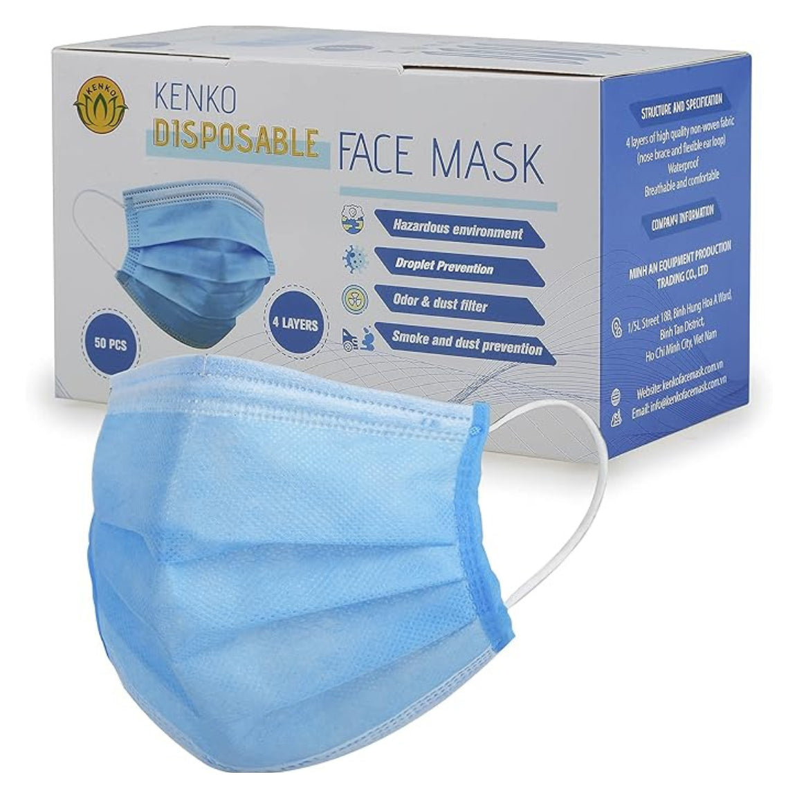 Kenko - 4 Layers Face Masks 50pcs (Blue/ Black)