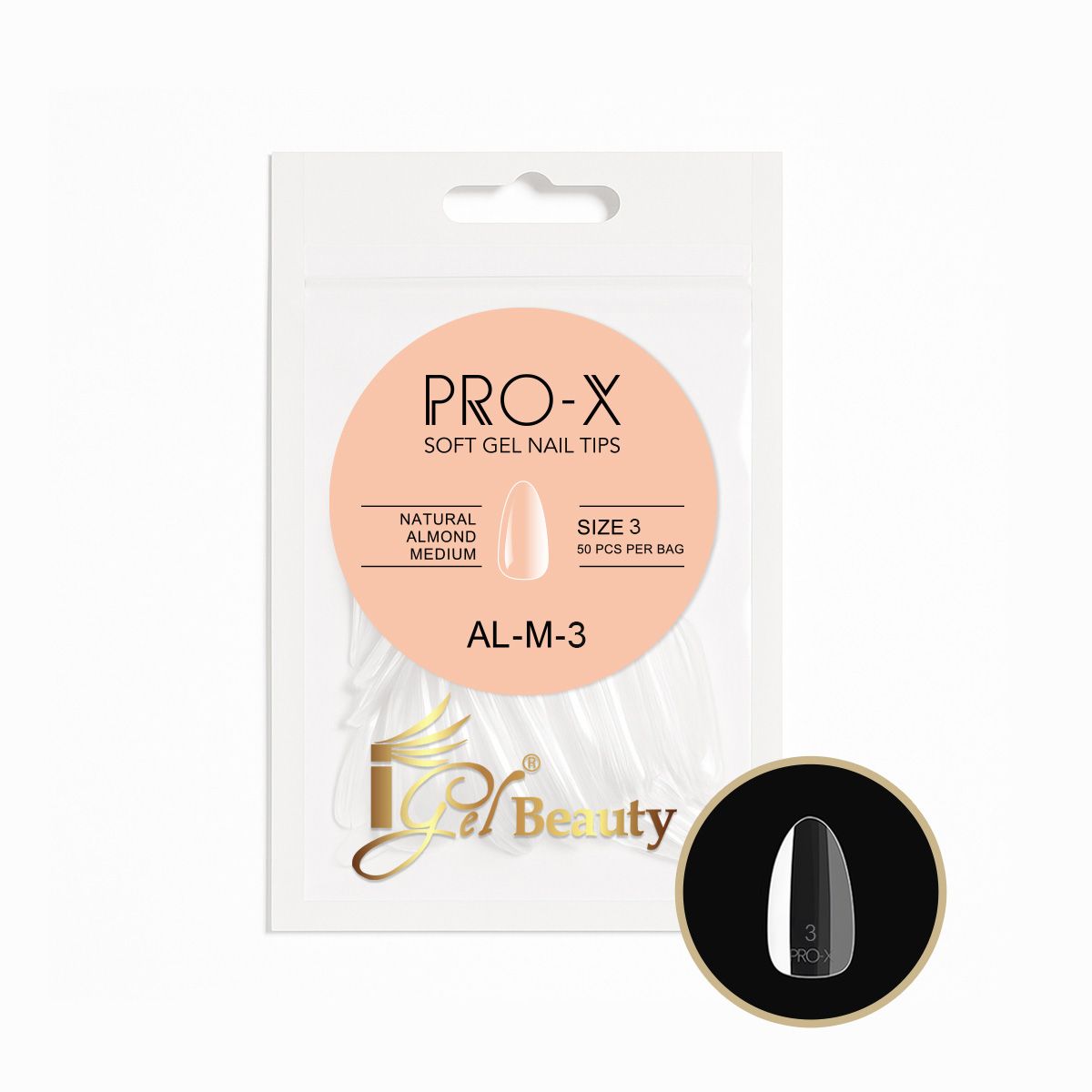 iGel PRO-X Soft Gel Nail Tips 20 - Natural Almond Medium Size 00-9 (Refill Bag)