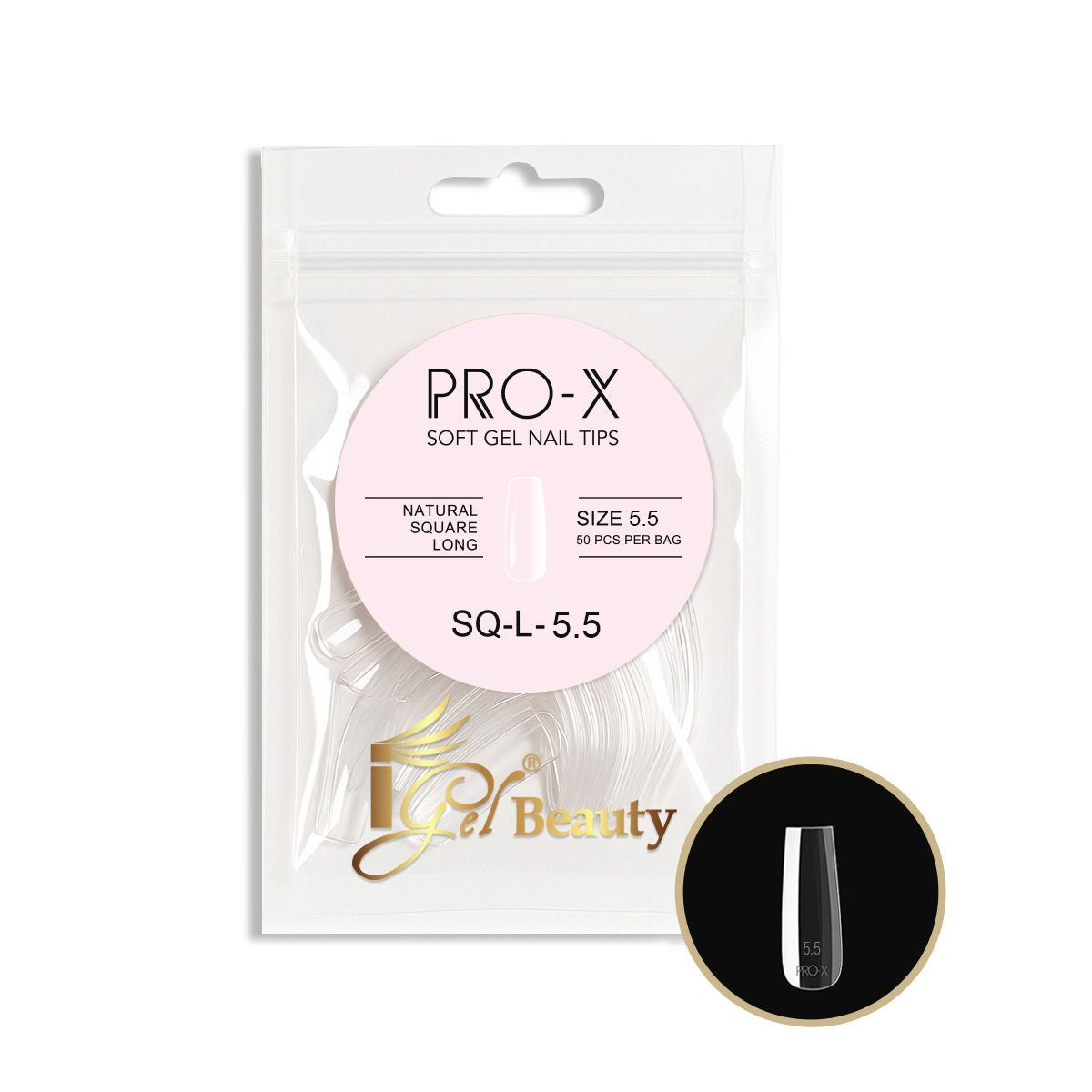 iGel PRO-X Soft Gel Nail Tips 04 - Natural Square Long Size 00-9 (Refill Bag)