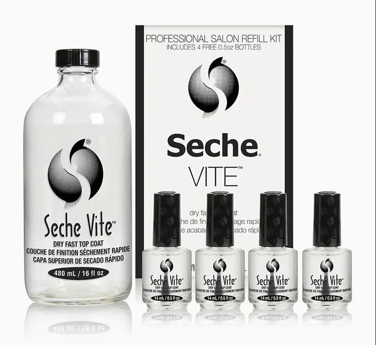 Seche - Vite Dry Fast Top Coat Refill 16oz + 4 Free 0.5oz Bottles