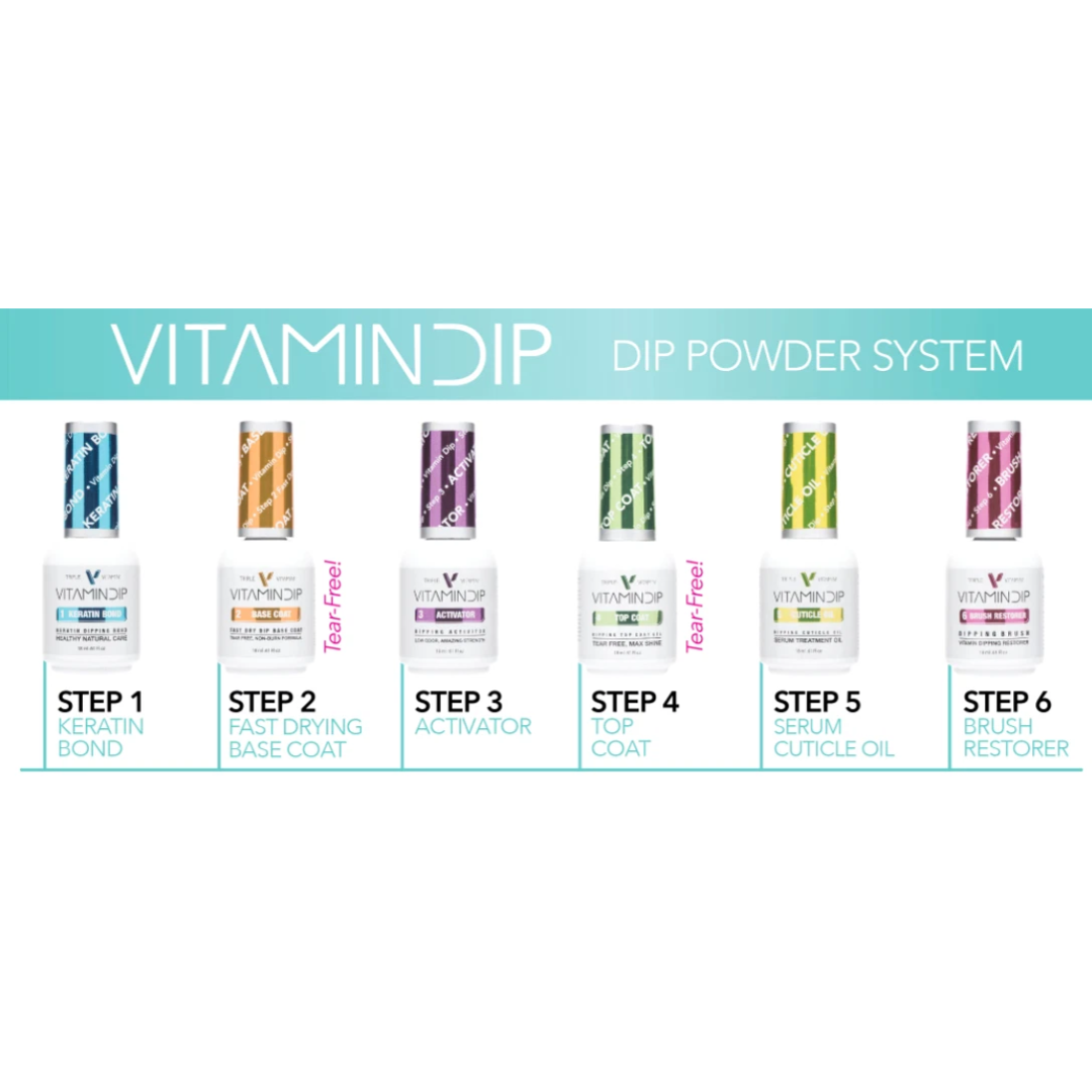 Triple Vitamin - Dip System: Bond, Base, Activator, Top, Oil, Brush (15ml)