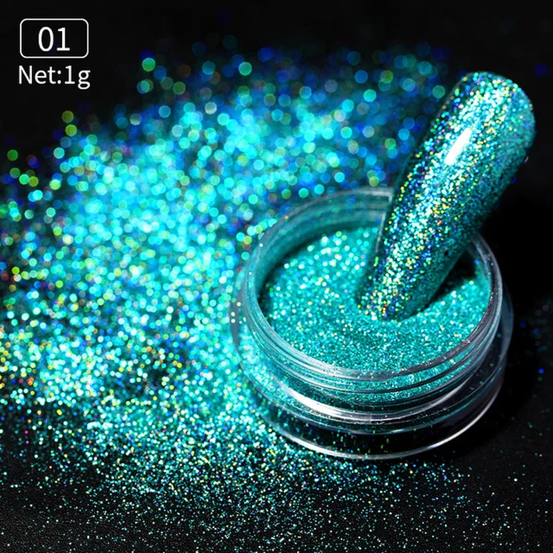 Iridescent Nail Glitter Powder small jar 1gram many colors