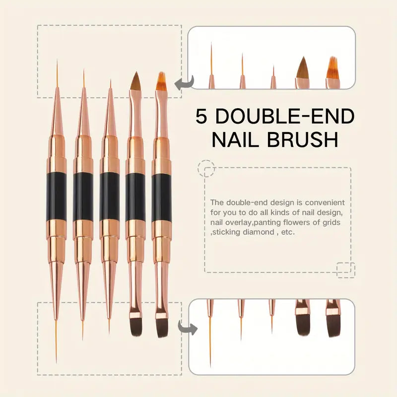 Nail Art Dual End Brush (Set 5pcs)
