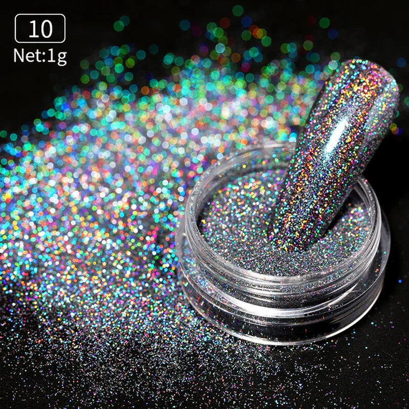 Iridescent Nail Glitter Powder small jar 1gram many colors