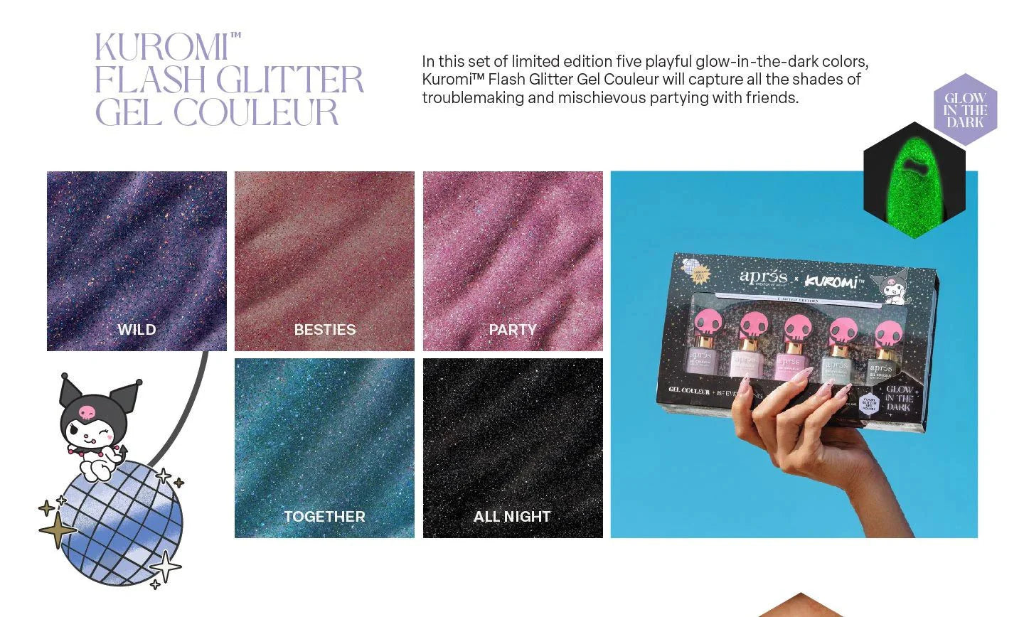 Apres x Kuromi Naughty and Nice - Flash Glitter - Gel Couleur 10ml