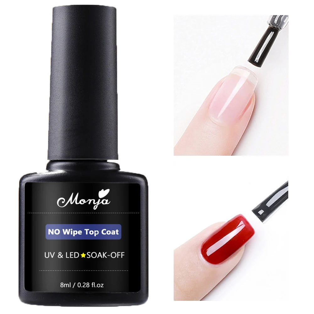Base Top Coat Gel Nail Polish 0.28 Fl.Oz Transparent/Matt Soak off UV Gel No Wipe Top Coat Long Lasting Gel Lacquer Nail Art