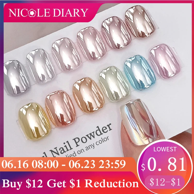 Moonlight Mirror Nail Powder Aurora Silver Glitter Metallic Effect UV Gel Polish Pigment Chrome Nail Decoration
