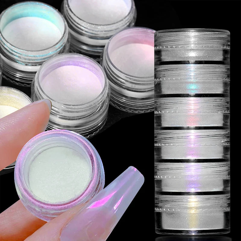 Pearl Nail Powder Mirror Nail Glitter Powder Metal Effect Pigment Colorful Fine Rubbing Dust Metallic Chrome Manicure 6 Box/Set