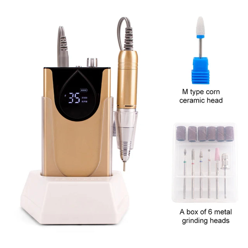 Professional Electric Manicure Nail Drill Machine 35000 RPM Portable Rechargeable Cordless Efile Aluminum Alloy for Salon Use