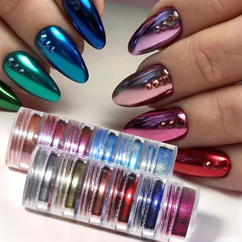 Pearl Nail Powder Mirror Nail Glitter Powder Metal Effect Pigment Colorful Fine Rubbing Dust Metallic Chrome Manicure 6 Box/Set
