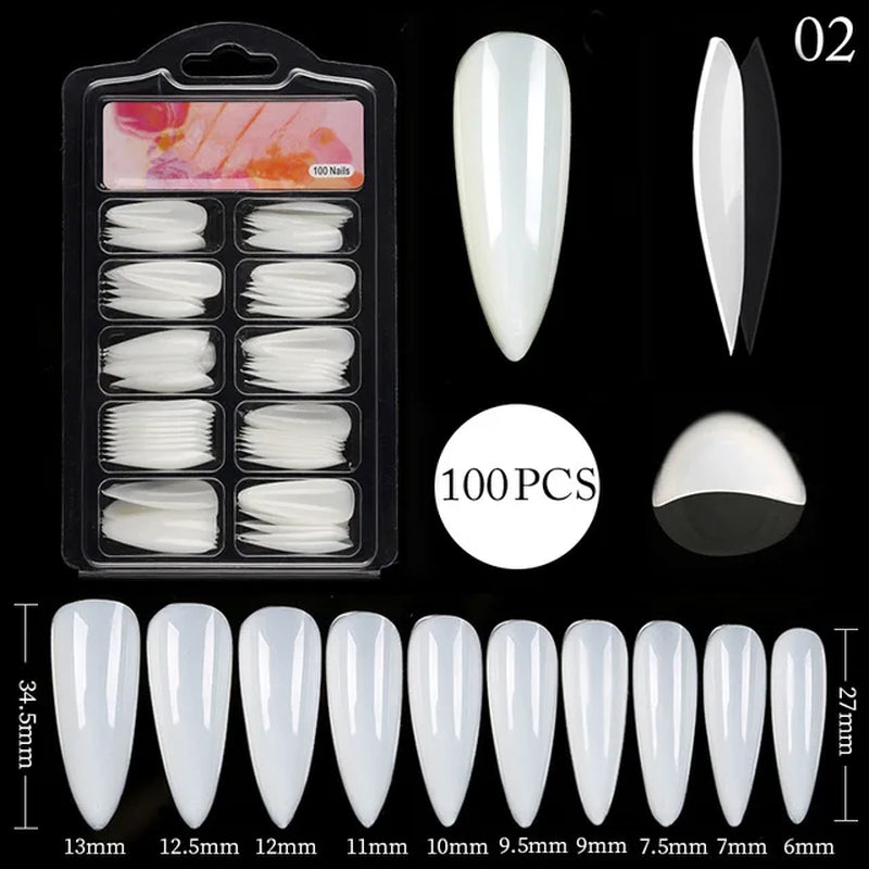 Clear and White Nails Tips Short and Long Shaped Tip 100Pcs/Box