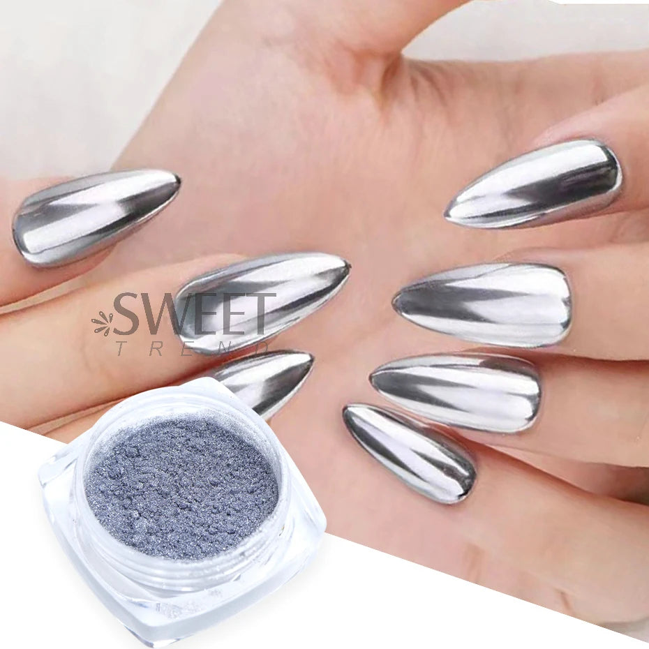 Silver Gold Chrome Mirror Nails Glitter Powder Metallic Rubbing Dust Pigment Shiny Fine Flash Gorgeous Gel Polish Manicure Decor