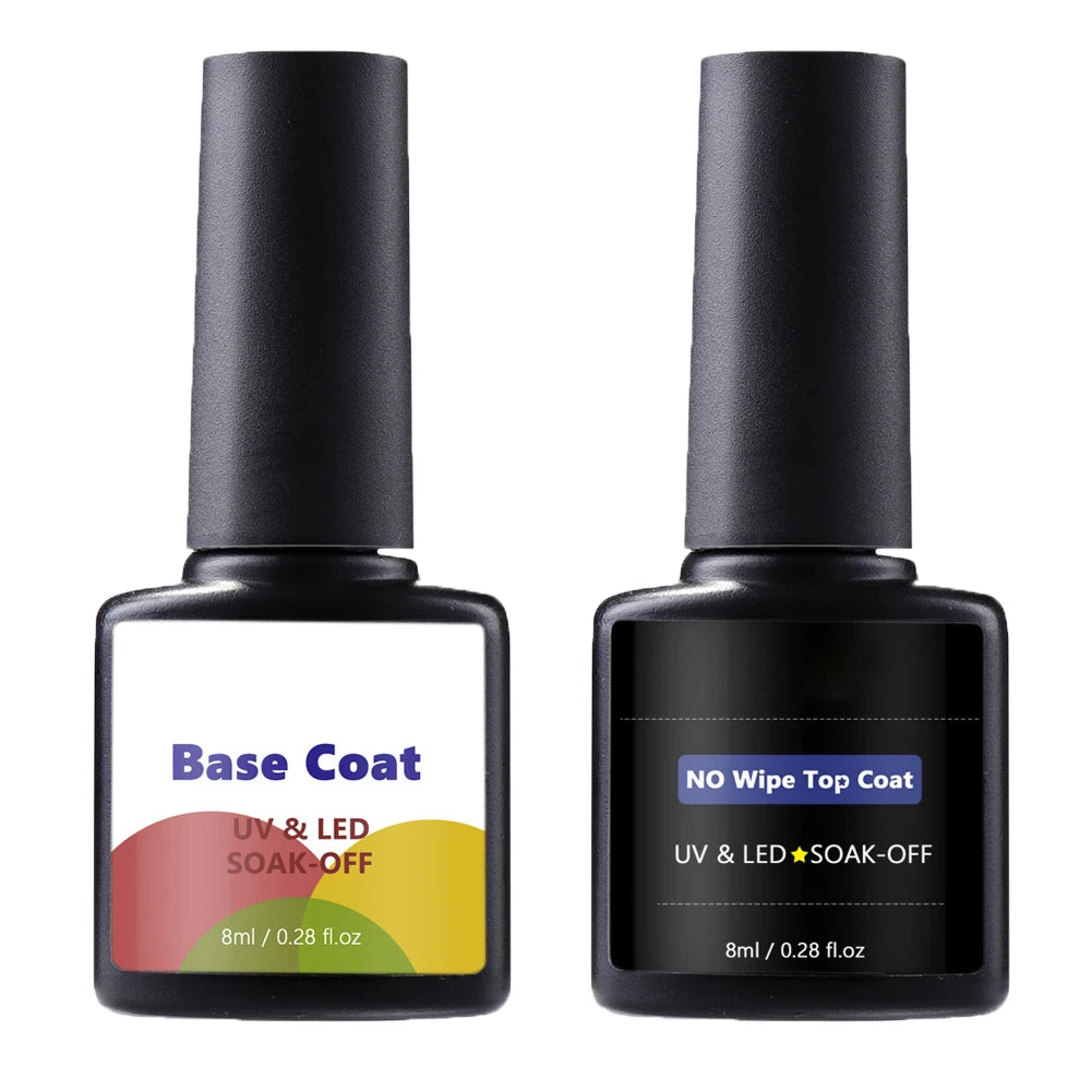 Base Top Coat Gel Nail Polish 0.28 Fl.Oz Transparent/Matt Soak off UV Gel No Wipe Top Coat Long Lasting Gel Lacquer Nail Art