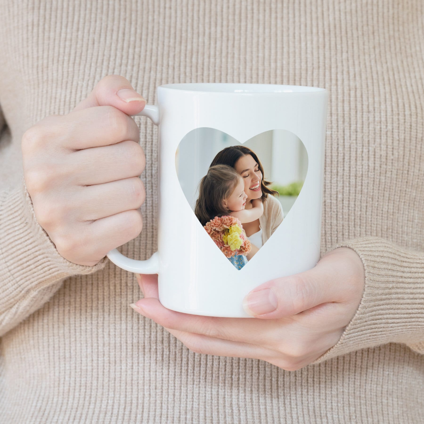 Personalized Custom Photo Coffee Mug with Heart Photo and Text For Mom Mama Mum Husband Dad Father Wife Her Him Grandma Family Birthday Gift