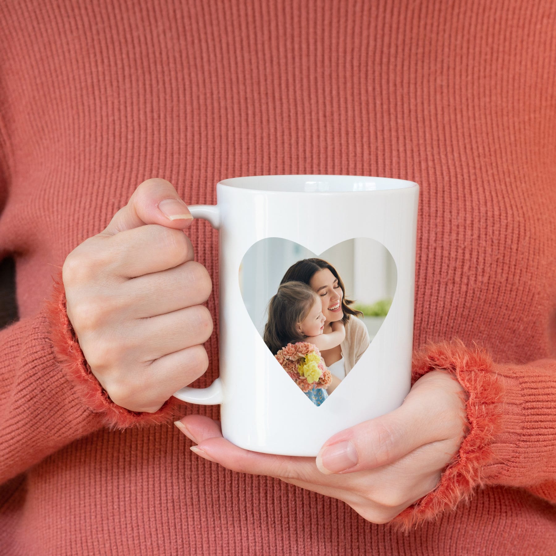 Personalized Custom Photo Coffee Mug with Heart Photo and Text For Mom Mama Mum Husband Dad Father Wife Her Him Grandma Family Birthday Gift