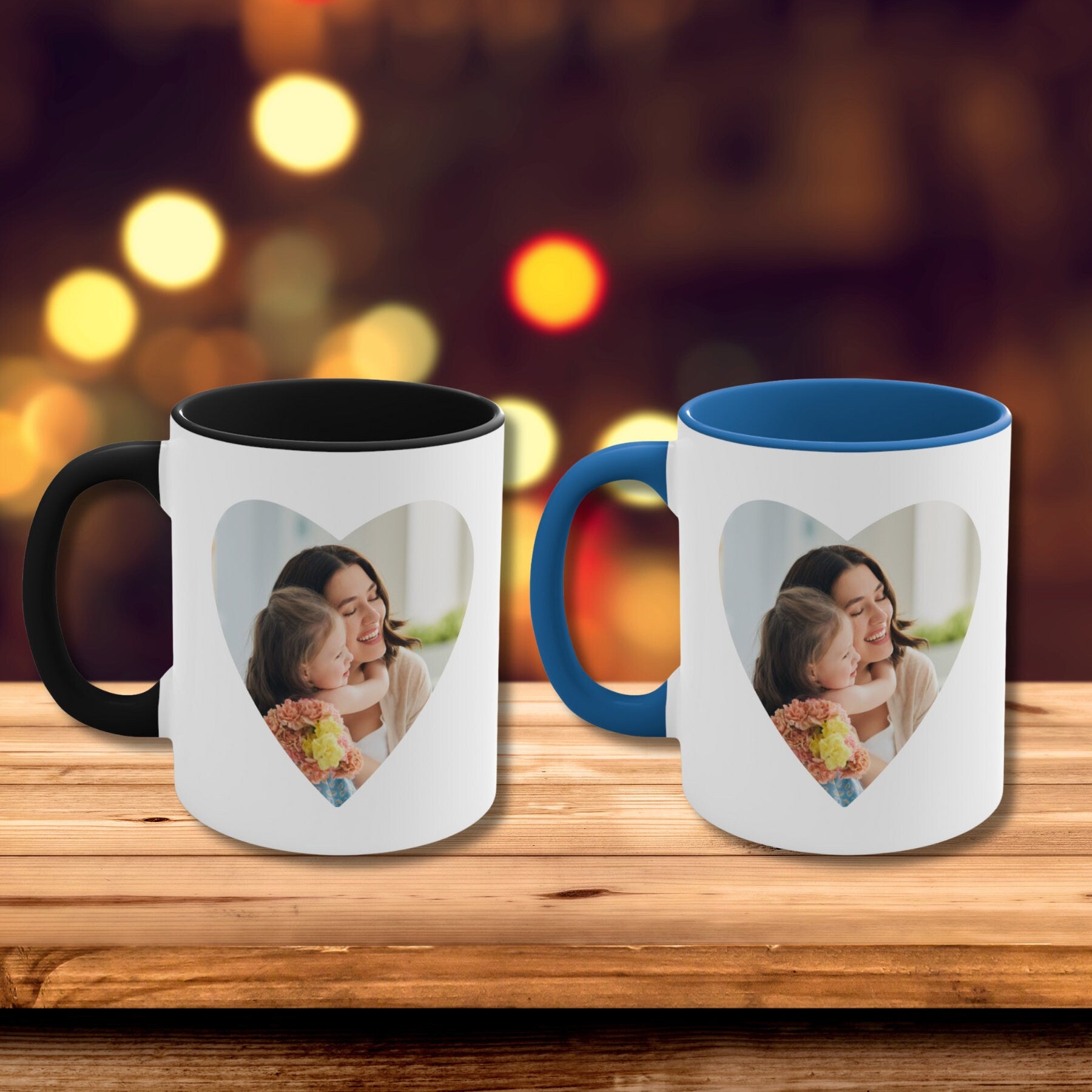 Personalized Custom Photo Coffee Mug with Heart Photo and Text For Mom Mama Mum Husband Dad Father Wife Her Him Grandma Family Birthday Gift