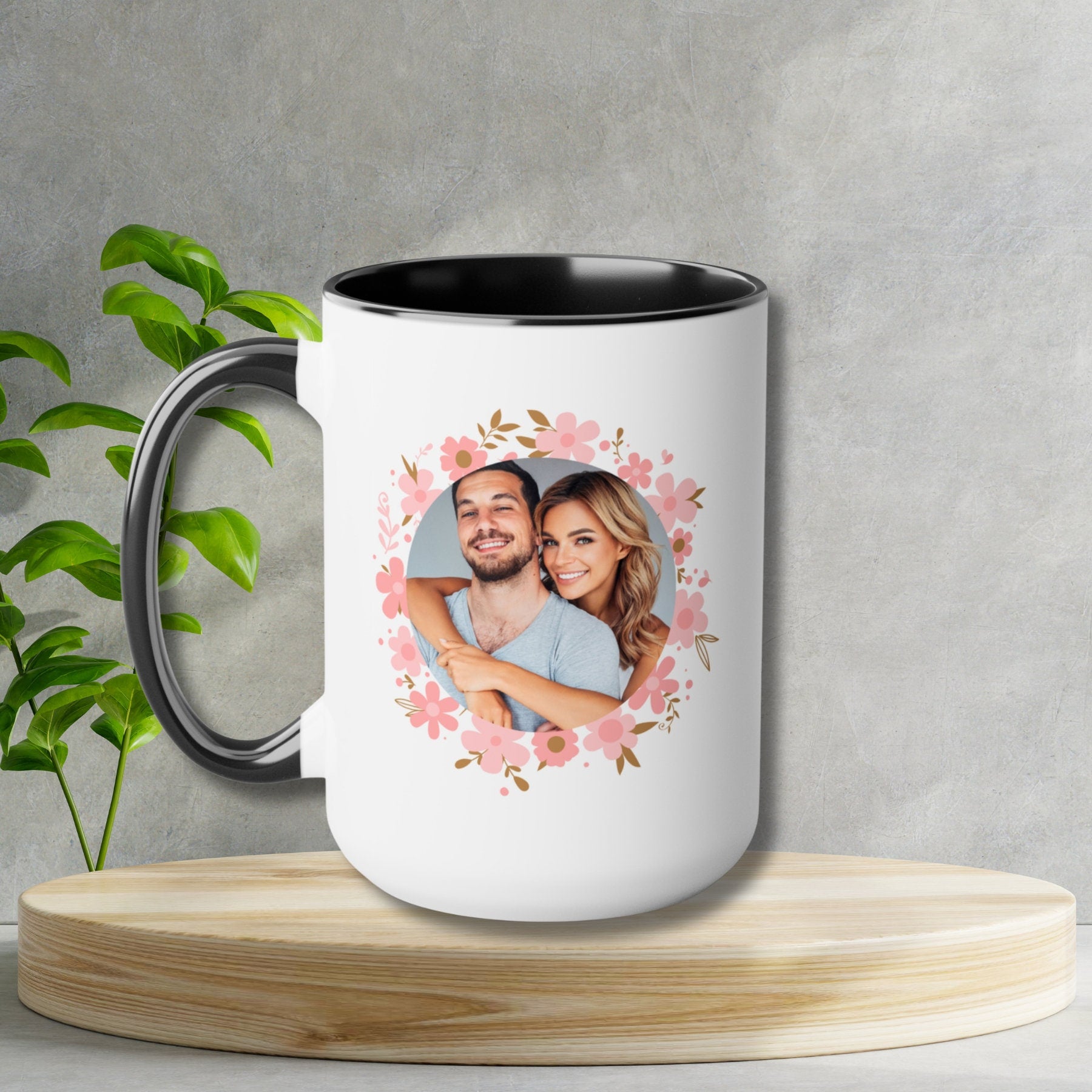 Personalized Custom Photo Coffee Mug with Floral Photo and Text Mom Mama Mum Husband Dad Father Wife Her Him Grandma Family Birthday Gift