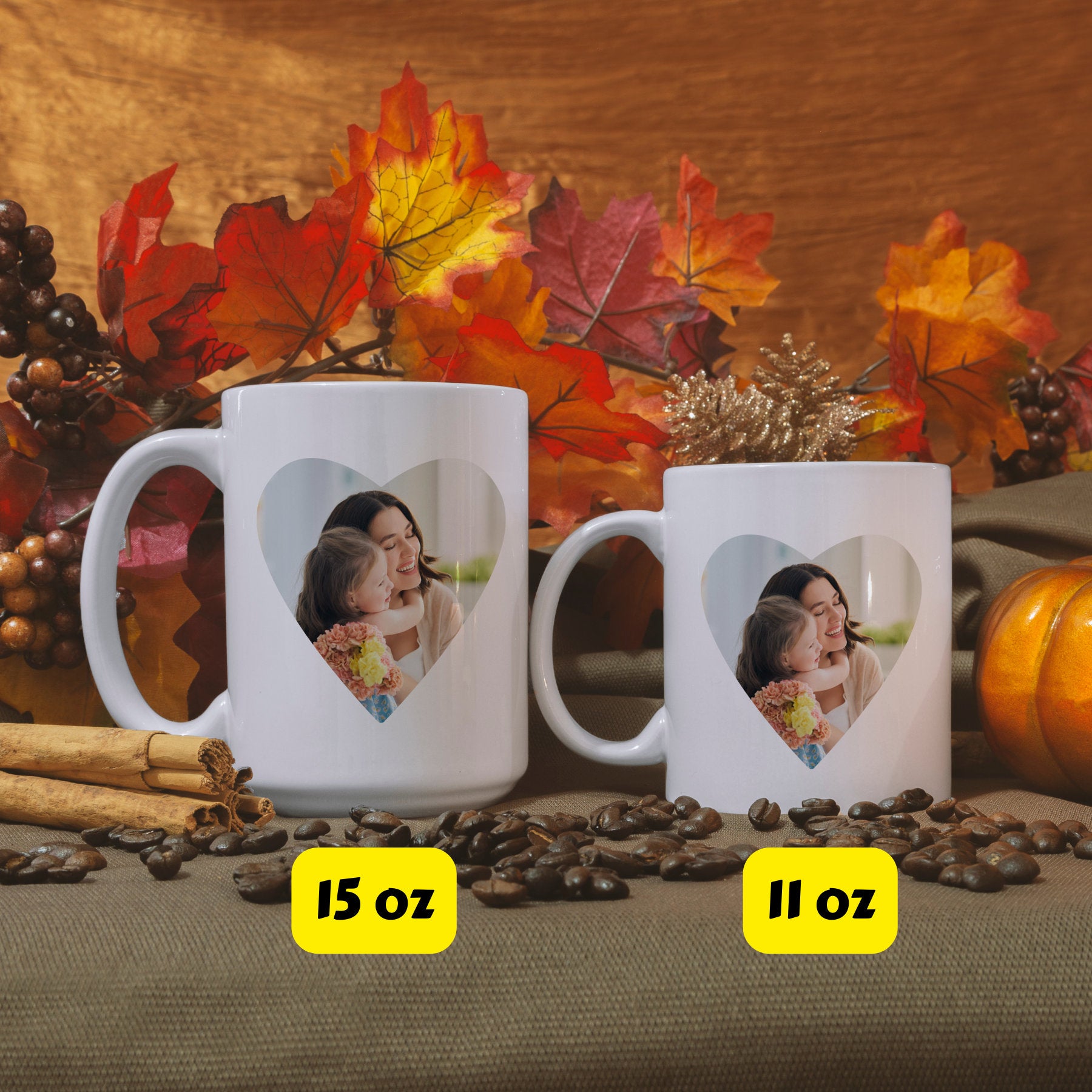 Personalized Custom Photo Coffee Mug with Heart Photo and Text For Mom Mama Mum Husband Dad Father Wife Her Him Grandma Family Birthday Gift