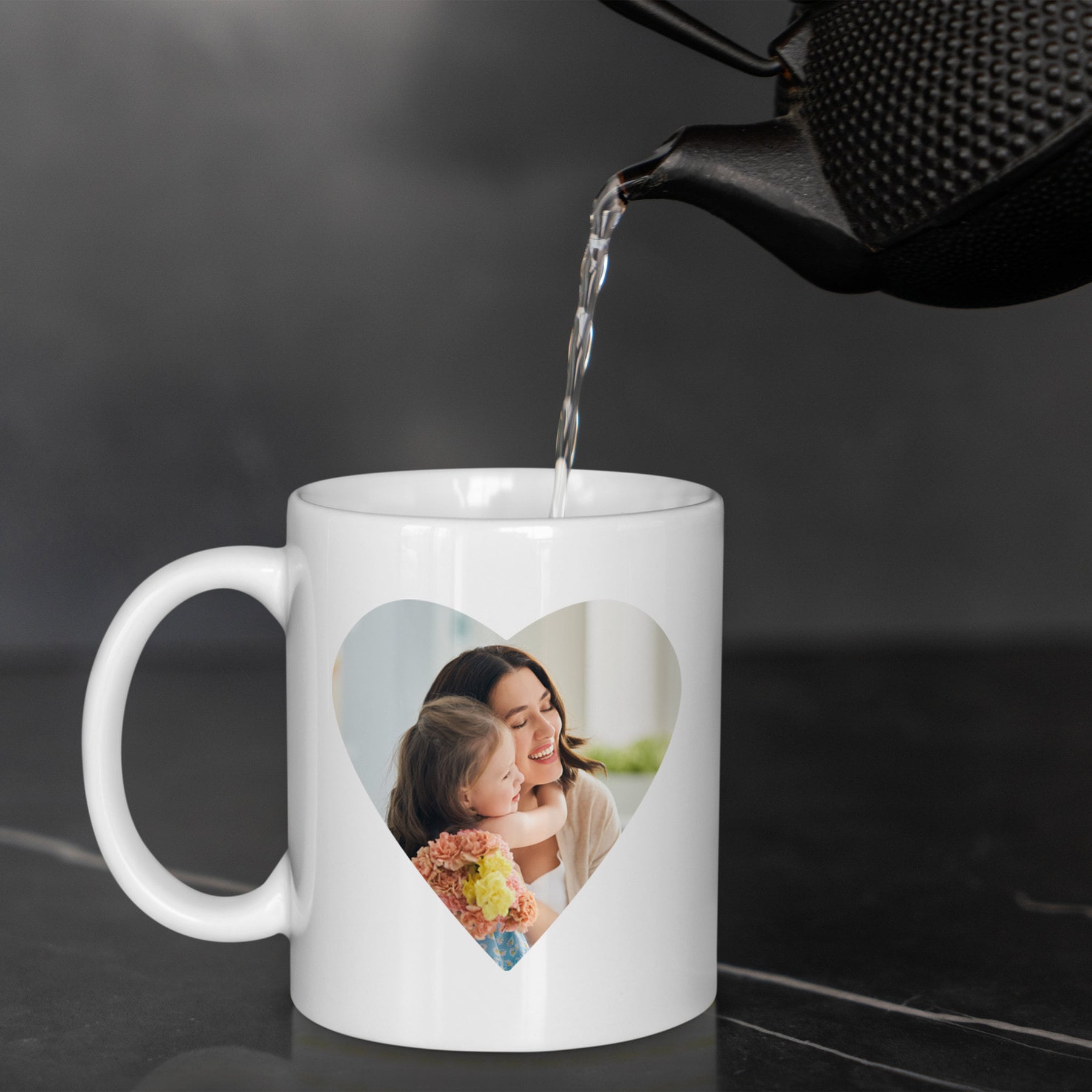 Personalized Custom Photo Coffee Mug with Heart Photo and Text For Mom Mama Mum Husband Dad Father Wife Her Him Grandma Family Birthday Gift